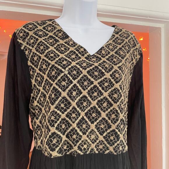 Karavan Boho Maxi Dress XL NWT Sheer Sleeves Gold Embroidery India Festival Goth - Picture 5 of 12